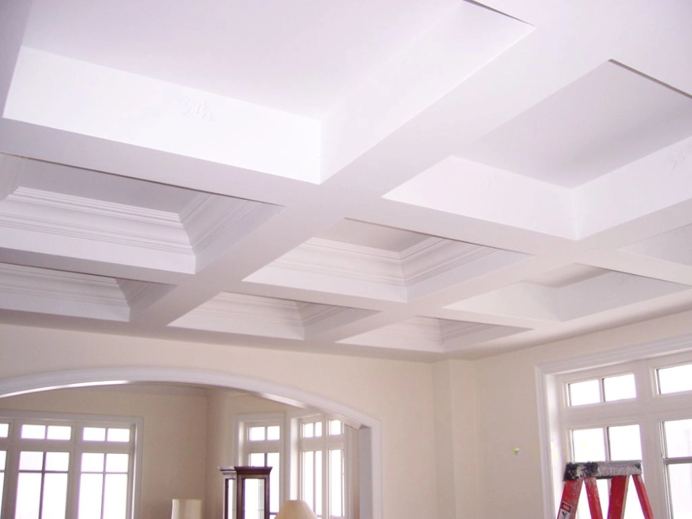 Interior ceiling design with coffered panels.